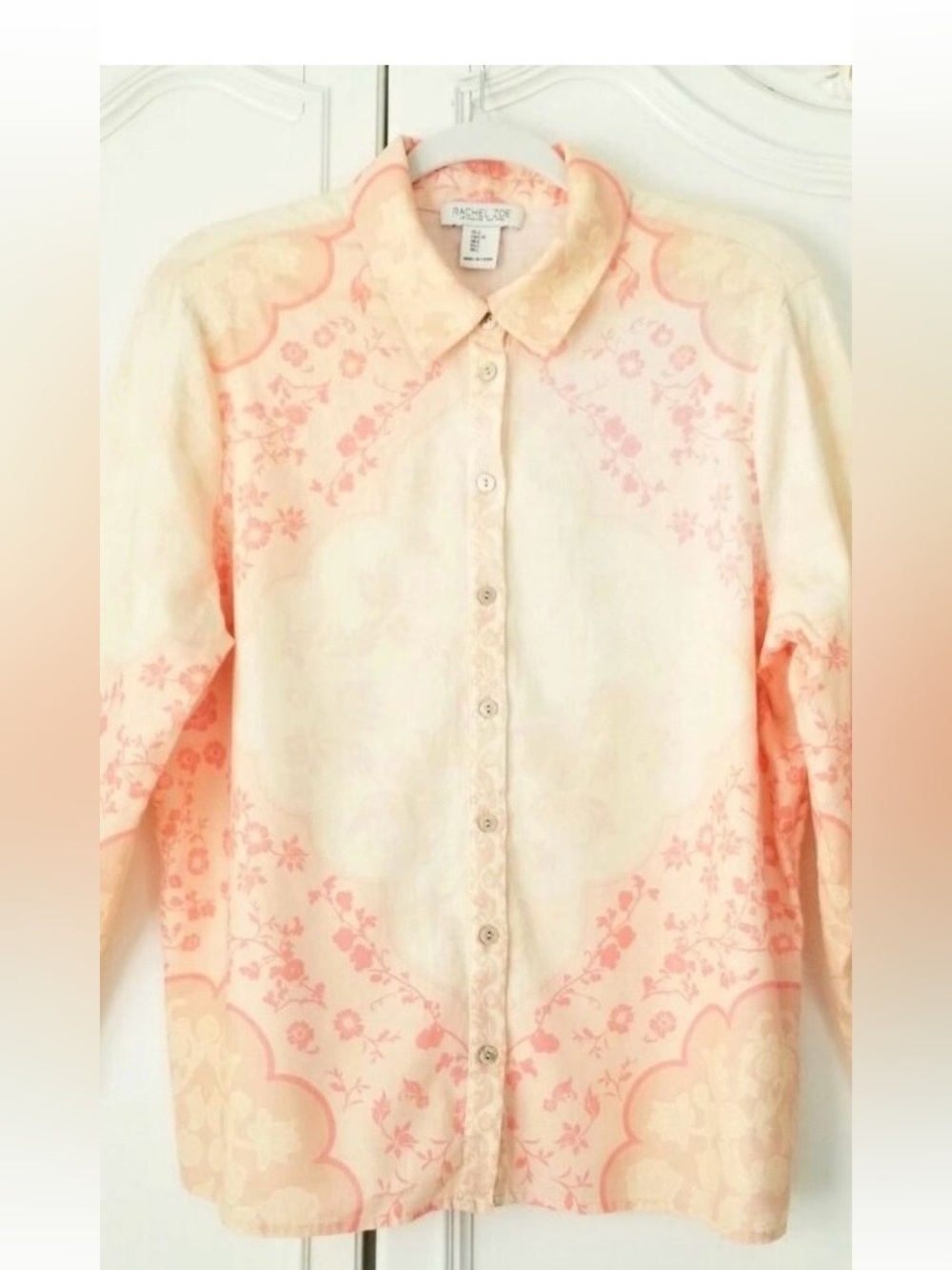 Like new Rachel Zoe Cream peach and pink linen blend Button Down Shirt